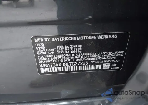 2020 BMW 228I Gran Coupe xDrive z USA, uszkodzony, nr VIN WBA73AK08L7G27226